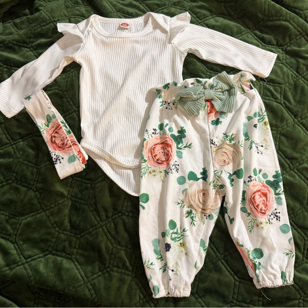 Floral Baby Outfit with Headband